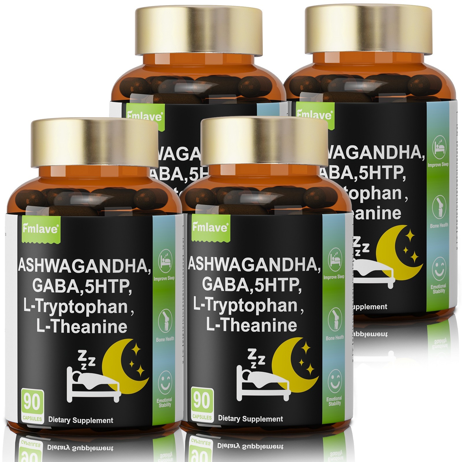 4x GABA 750mg Ashwagandha 5-HTP Capsules Support Calm, Relaxation, Sleep & Focus