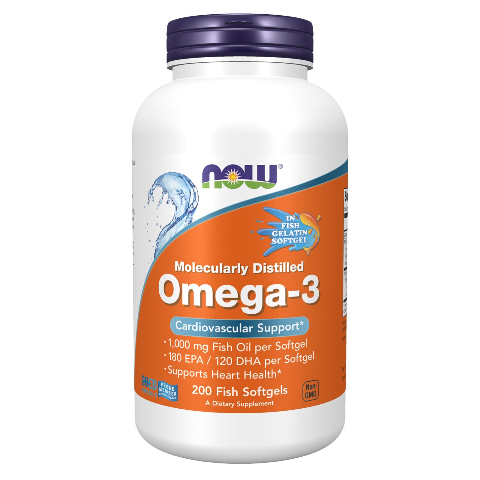 NOW FOODS Omega-3, Molecularly Distilled – 200 Fish Softgels
