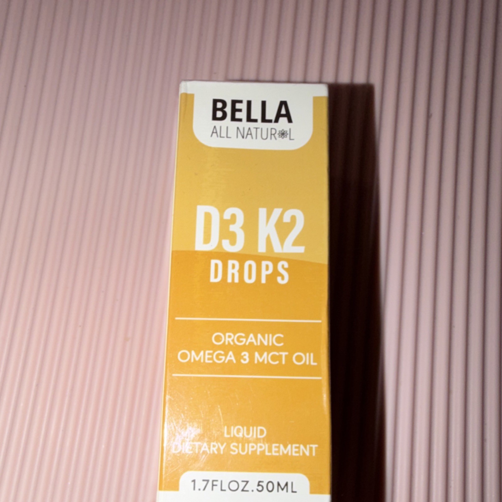 Bella All Natural Organic D3 K2 Omega 3 MCT Oil Liquid Drops 1.7 fl oz 50 ml