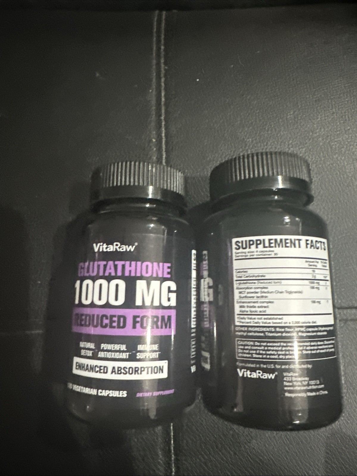 VitaRaw Glutathione 1000 MG Reduced Form -2 Bottles x 120Vegetarian Cap Exp 4/25