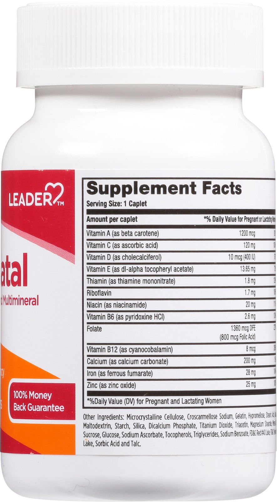 Leader Multivitamin Prenatal Supplement 800 Mcg Folic Acid Caplets 100 Count