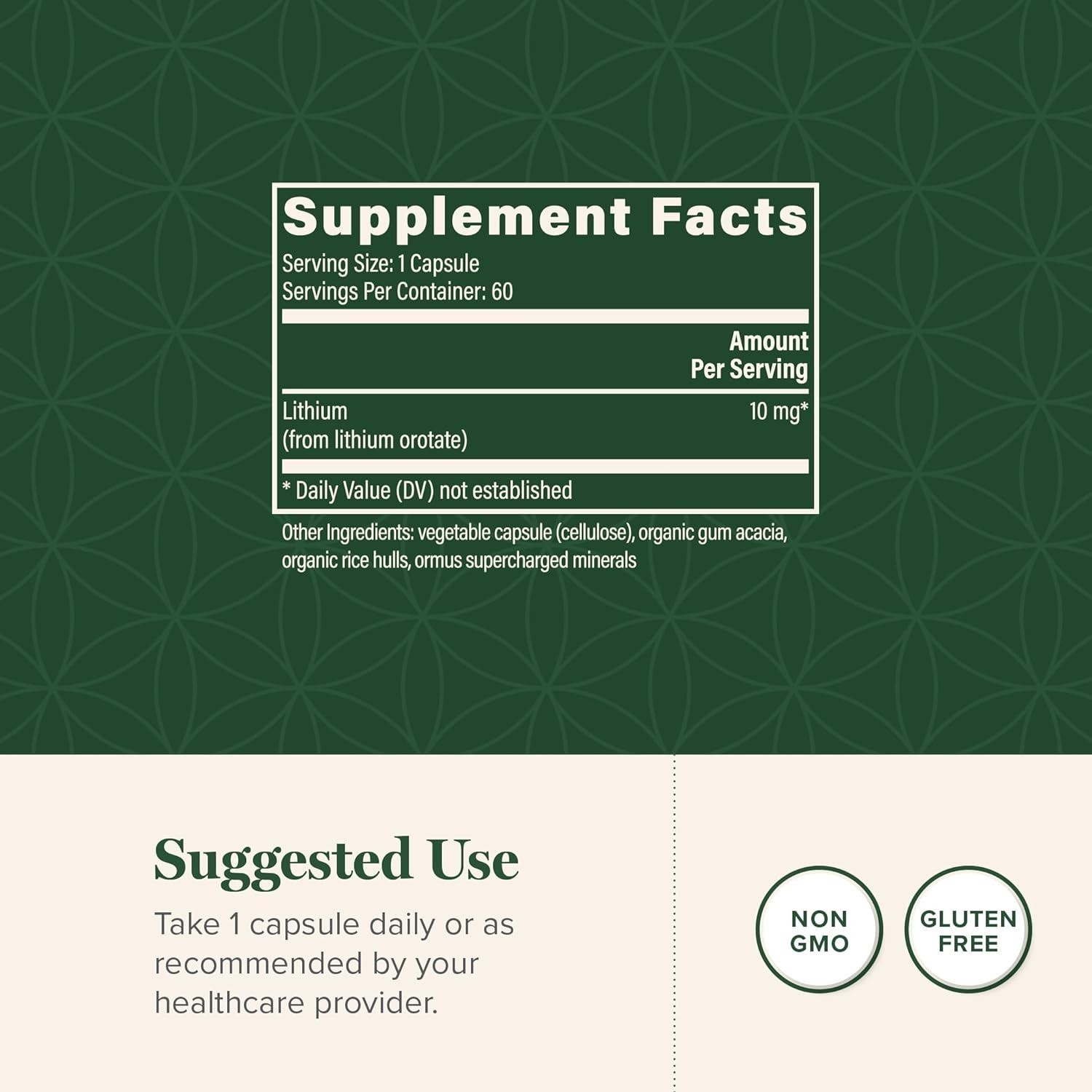 Global Healing Lithium Orotate 10mg Non-GMO Gluten Free Vegan Friendly 60 Caps