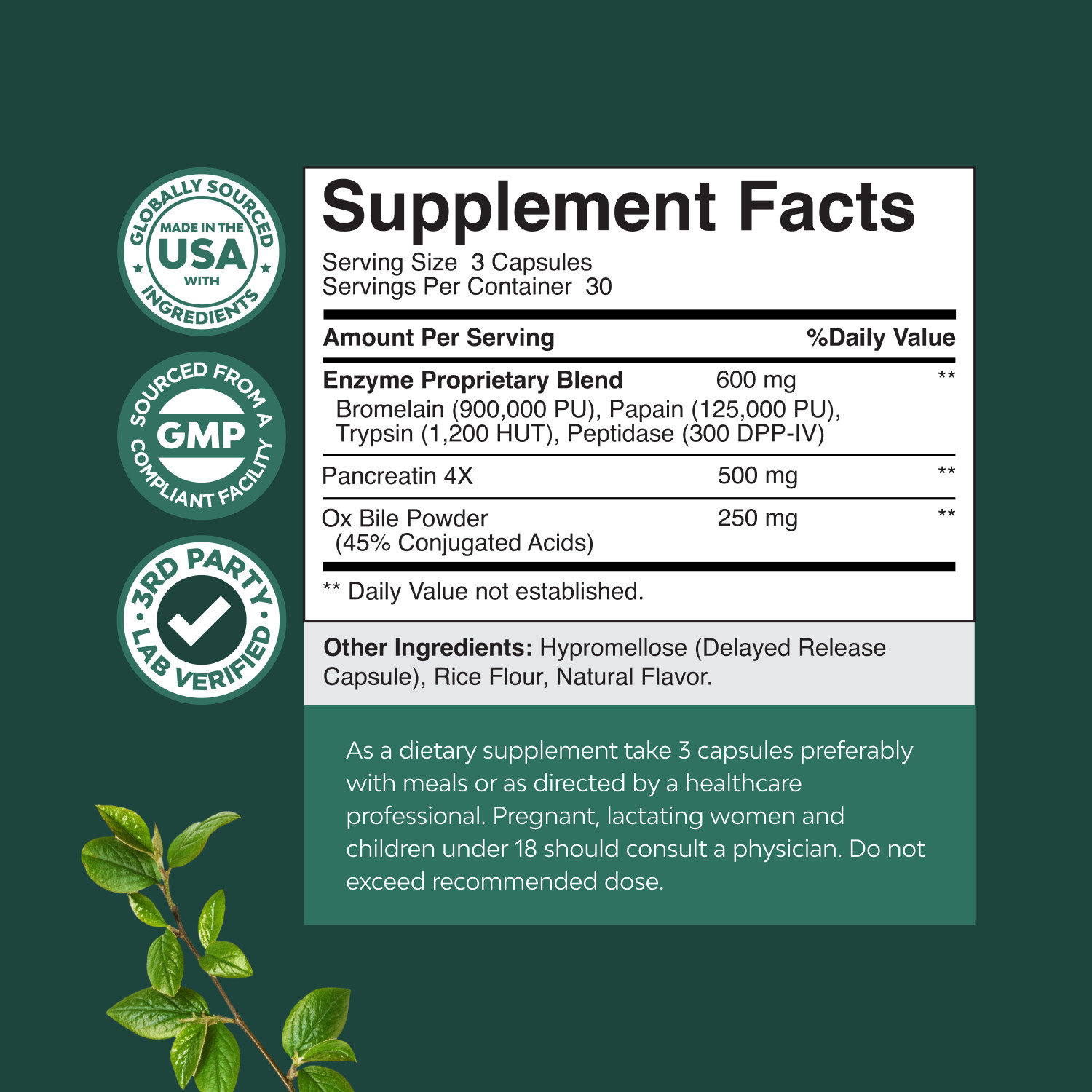 Digestive Enzymes with Ox Bile Supplement – Purified Bile Salts for Digestion