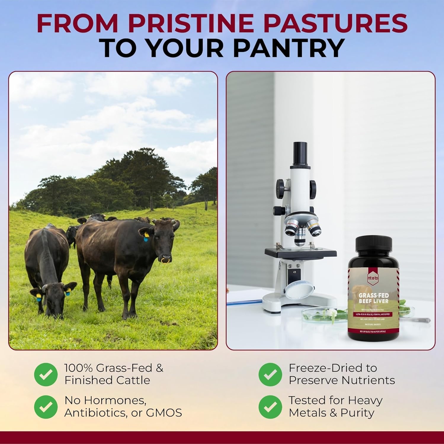 Grass Fed Beef Liver Capsules – Pasture Raised – Micro-Nutrient Supplement 180ct