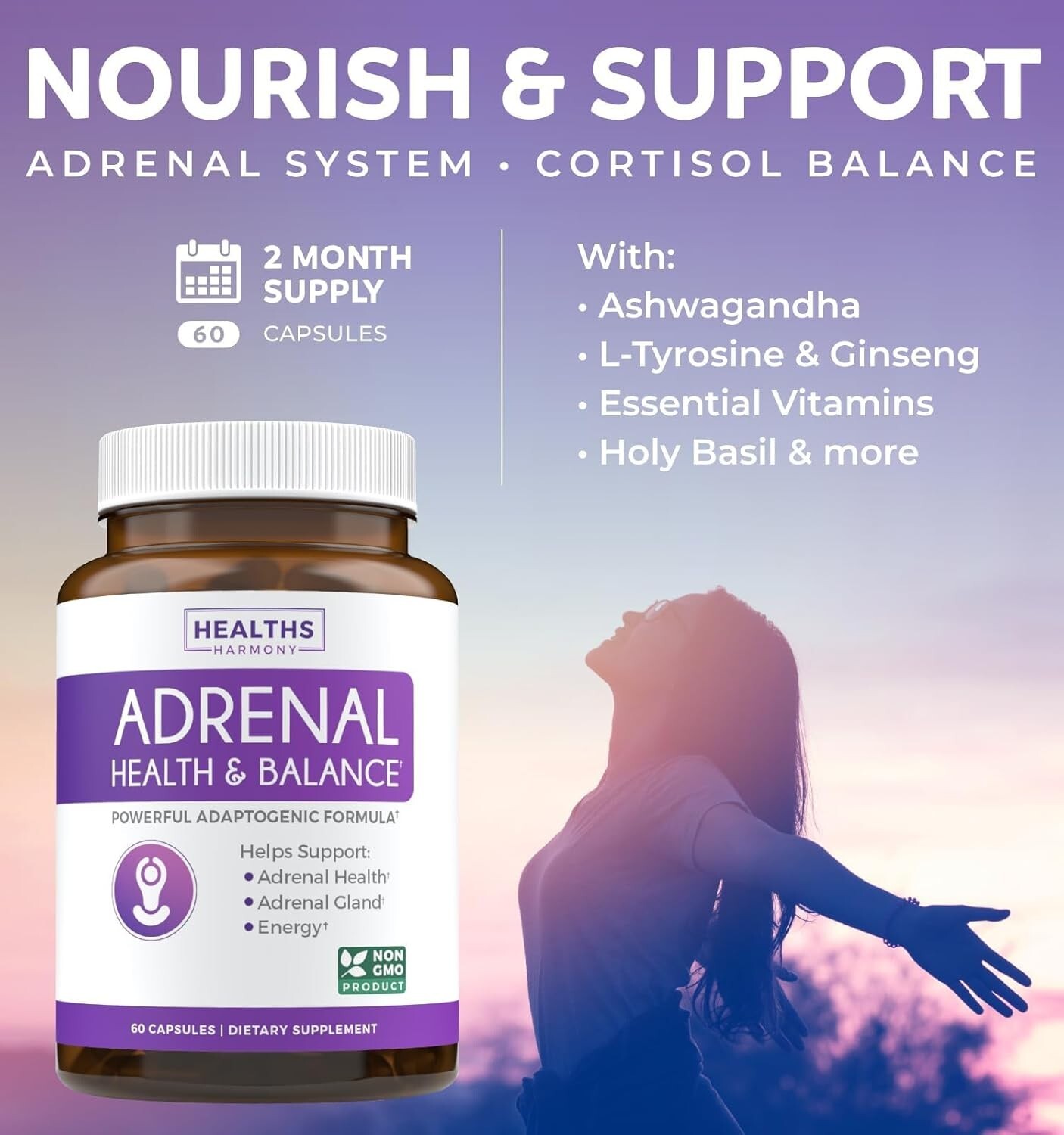 Health’s Harmony Adrenal Support Cortisol Manager Powerful Adrenal Health 60ct