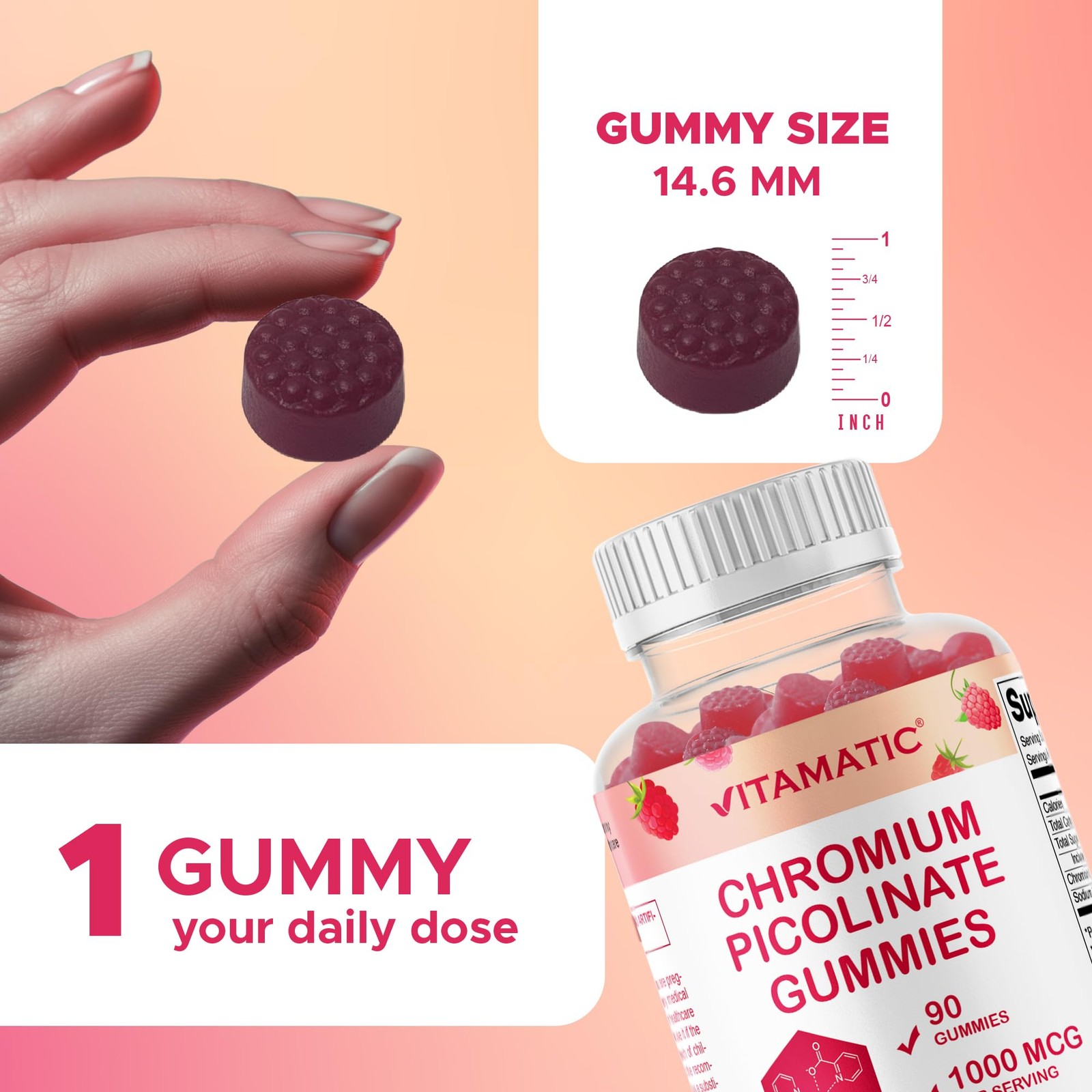 Vitamatic Chromium Picolinate 1000 mcg – 90 Gummies – 90 Count (Pack of 1)
