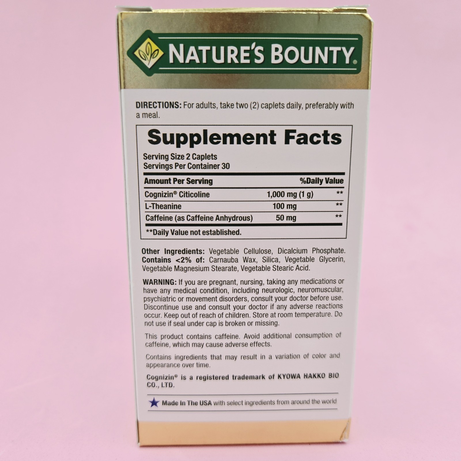 Nature’s Bounty Active Mind 1000mg Cognizin, L-Theanine & Caffeine Caplets 60ct