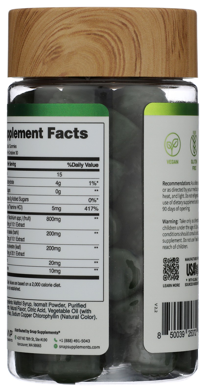 Snap Dietary Supplement Blood Sugar Support Green Apple Gummies 1 Pack