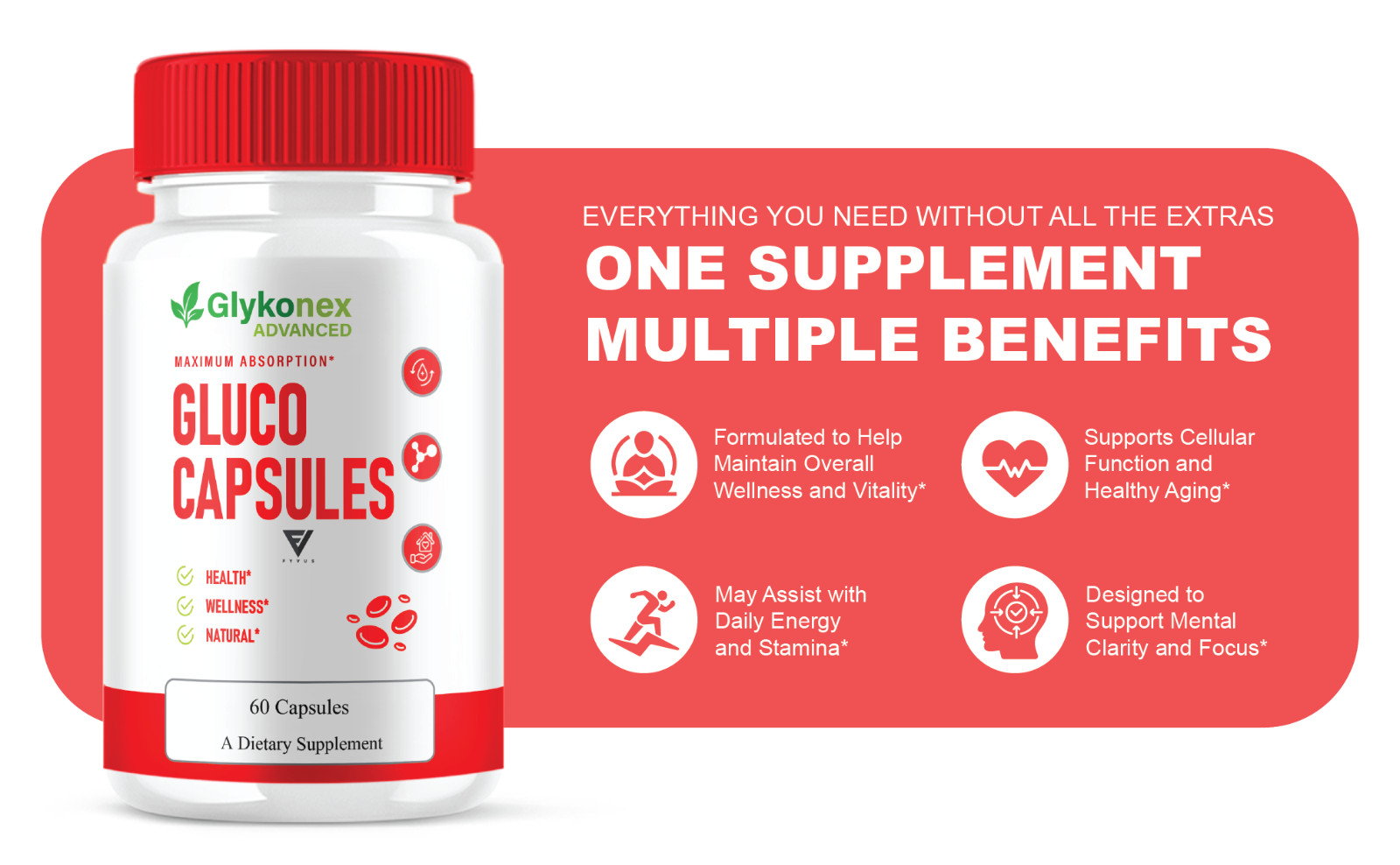 (2 Pack) GlykoNex Pro Daily Wellness Support, GlykoNex Supplement (120 Capsules)