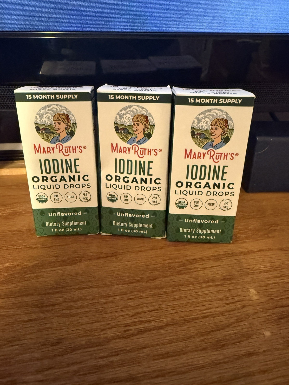 Organic Iodine Liquid Drops, Unflavored, 250 mcg, 1 fl oz (30 ml) 3 Bottles
