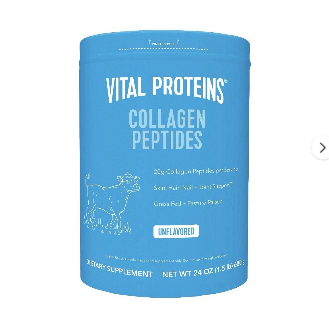 Vital Proteins Collagen Peptides Powder Unflavored 24 oz Grass Fed Pasture Rais…