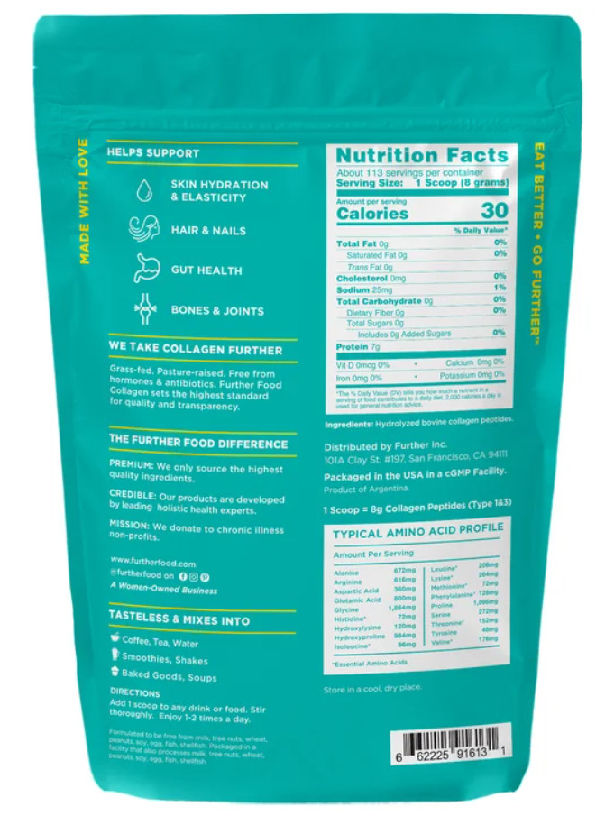 Further Food Grass-Fed Collagen Peptides Powder, Unflavored 32.0 oz 113 Servings