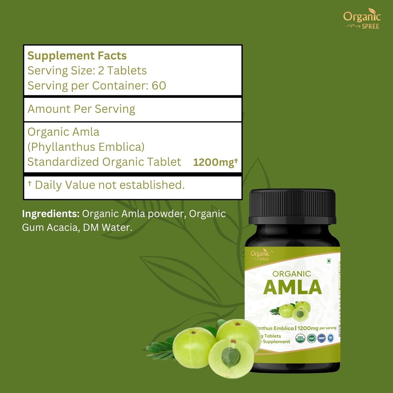 ORGANIC SPREE Amla Tablets – 1200 mg per Serving – Indian Gooseberry…