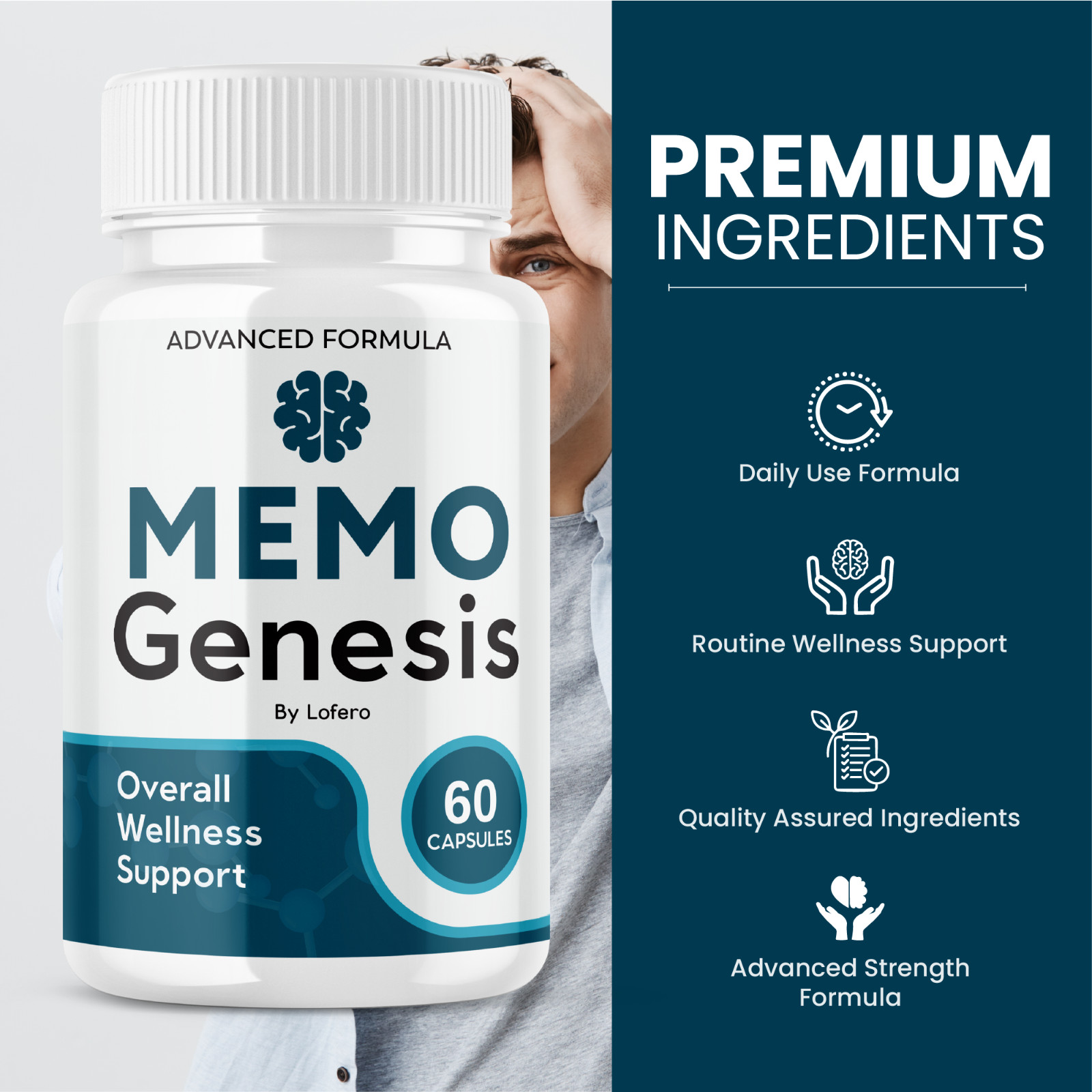 Memo Genesis Capsules Nootropic All Natural Formula Brain Supplement (60 ct)