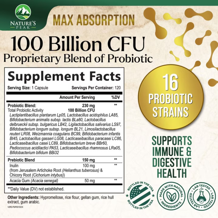 Probiotics for Women’s Digestive Health – 100 Billion CFU, 16 Strains Prebiotics