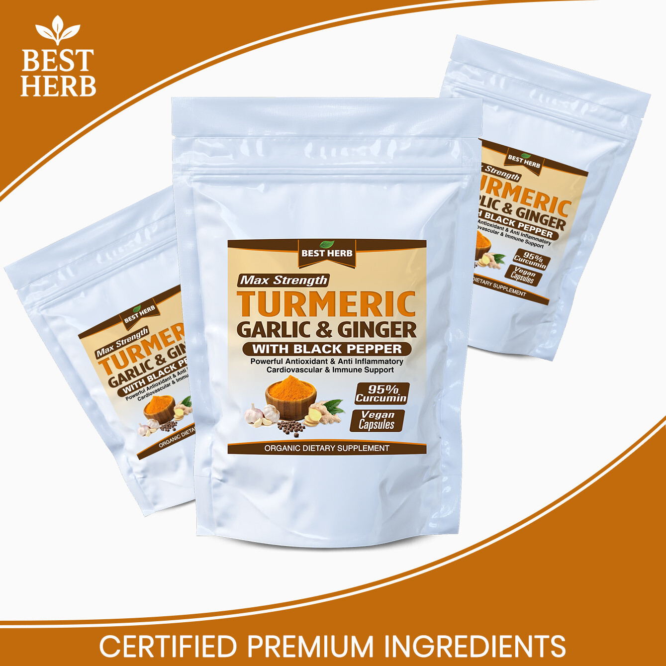 240 PURE TURMERIC GARLIC GINGER BLACK PEPPER EXTRACT 95% CURCUMIN TUMERIC PILLS