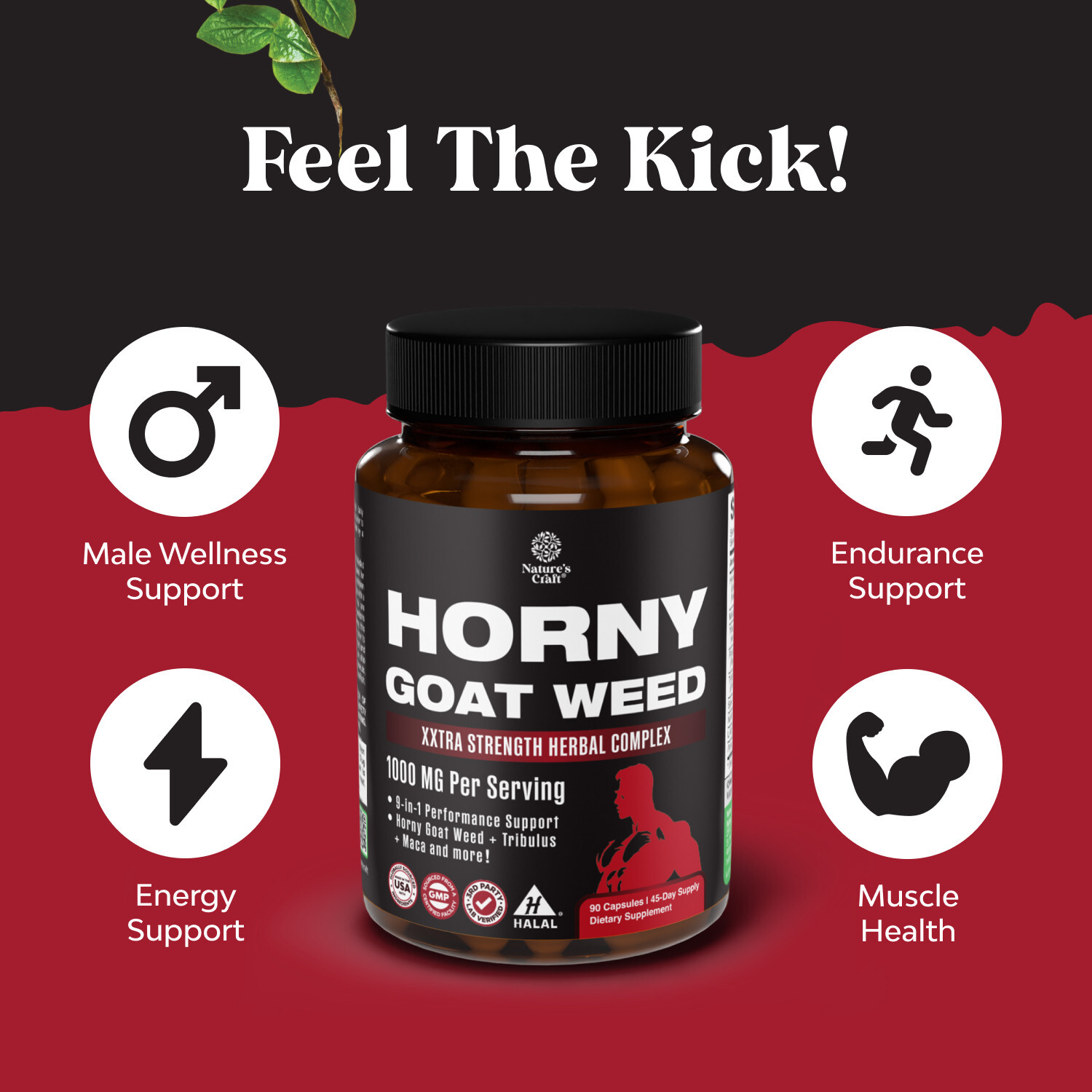 Horny Goat Weed Male Enhancement Extra Strength 1590mg Complex Per Serving 90ct
