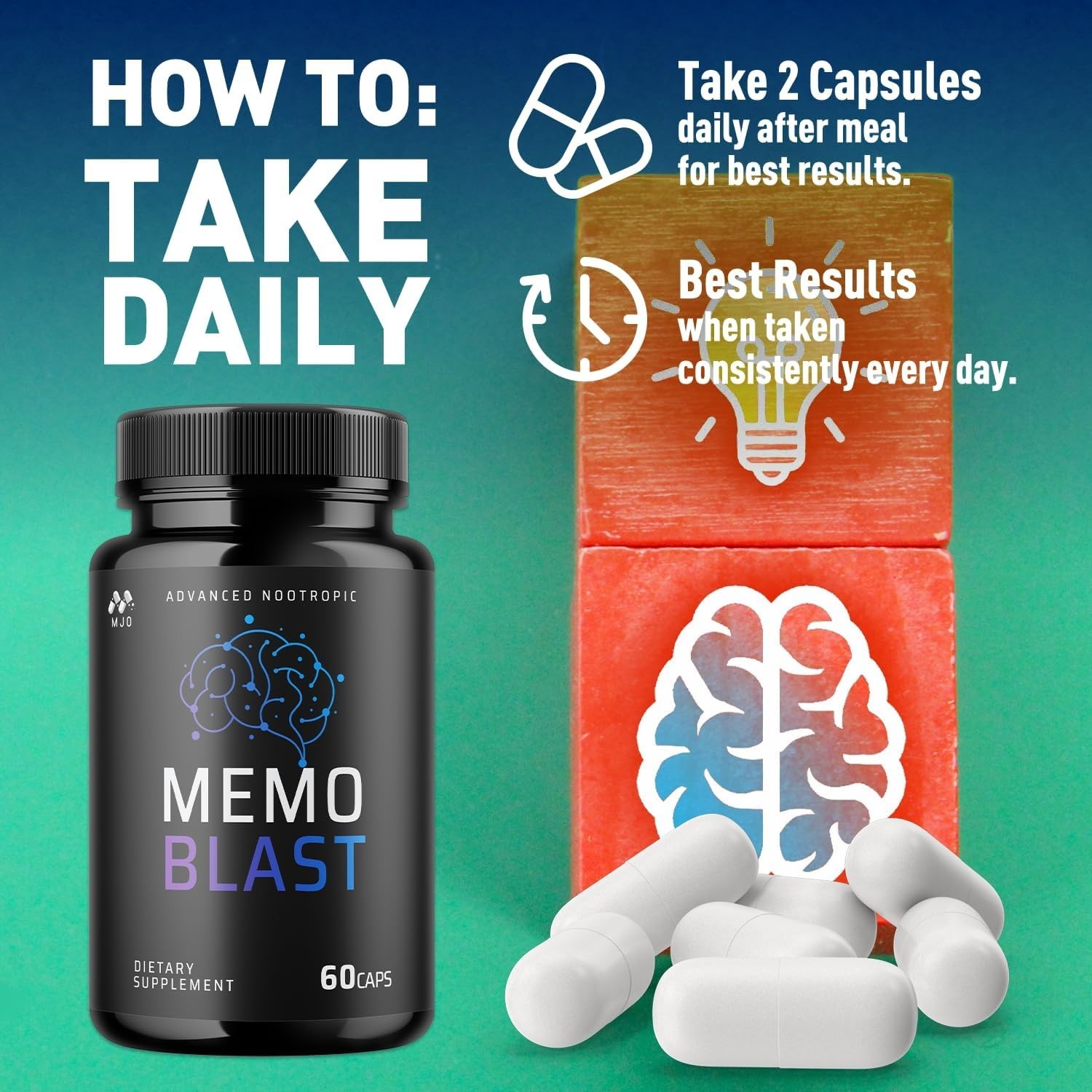 Memo Blast ~ MemoBlast Advanced Nootropic Dietary Supplement 60 Capsules 1Bottle