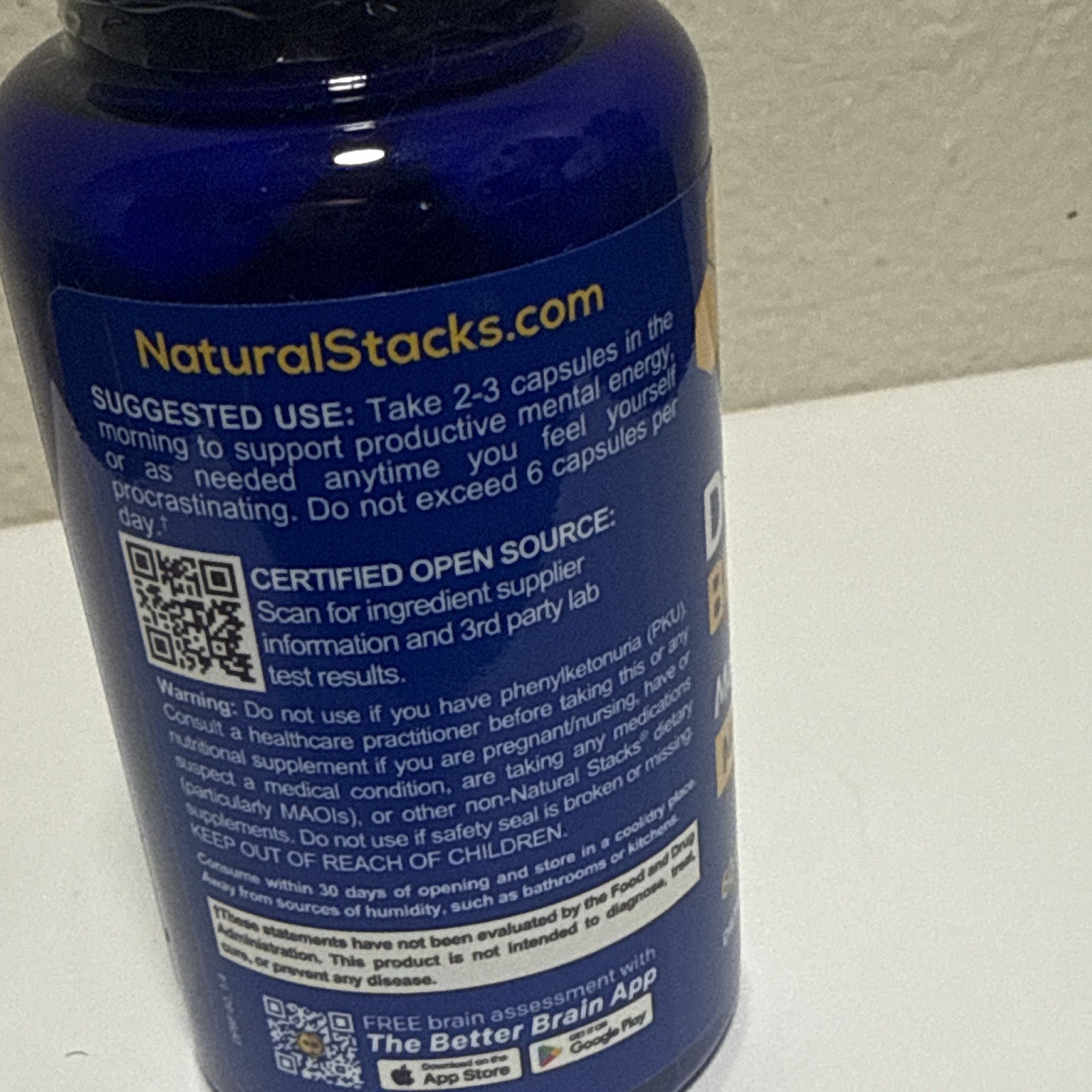 Natural Stacks Dopamine Brain Food 60 Vegan Capsules 500mg Focus AM Exp 12/2028