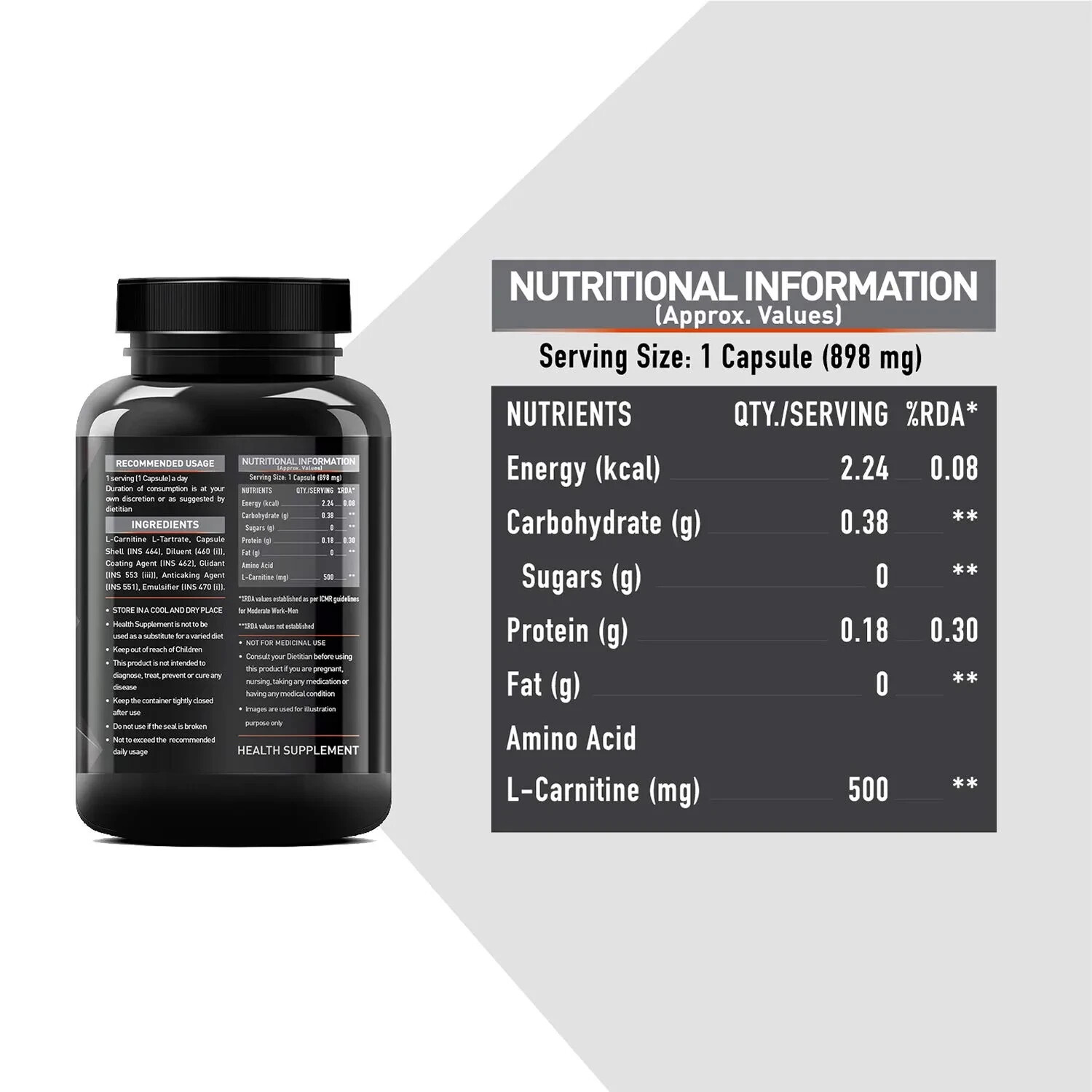 MuscleBlaze L-Carnitine L-Tartrate 500mg L-Carnitine Convert Fat into Energy