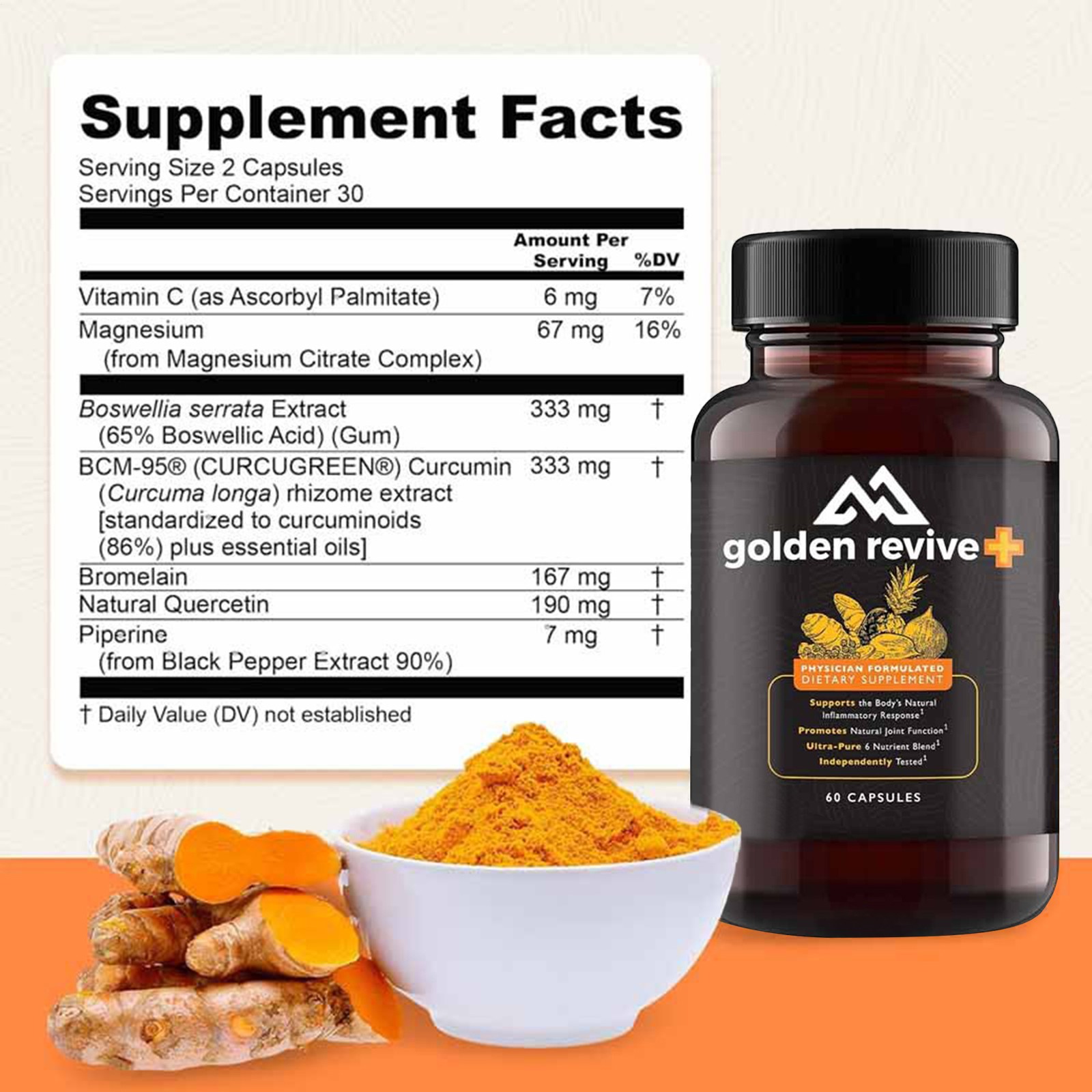 Golden Revive+ Joint and Muscle Support Supplement Natural Capsules