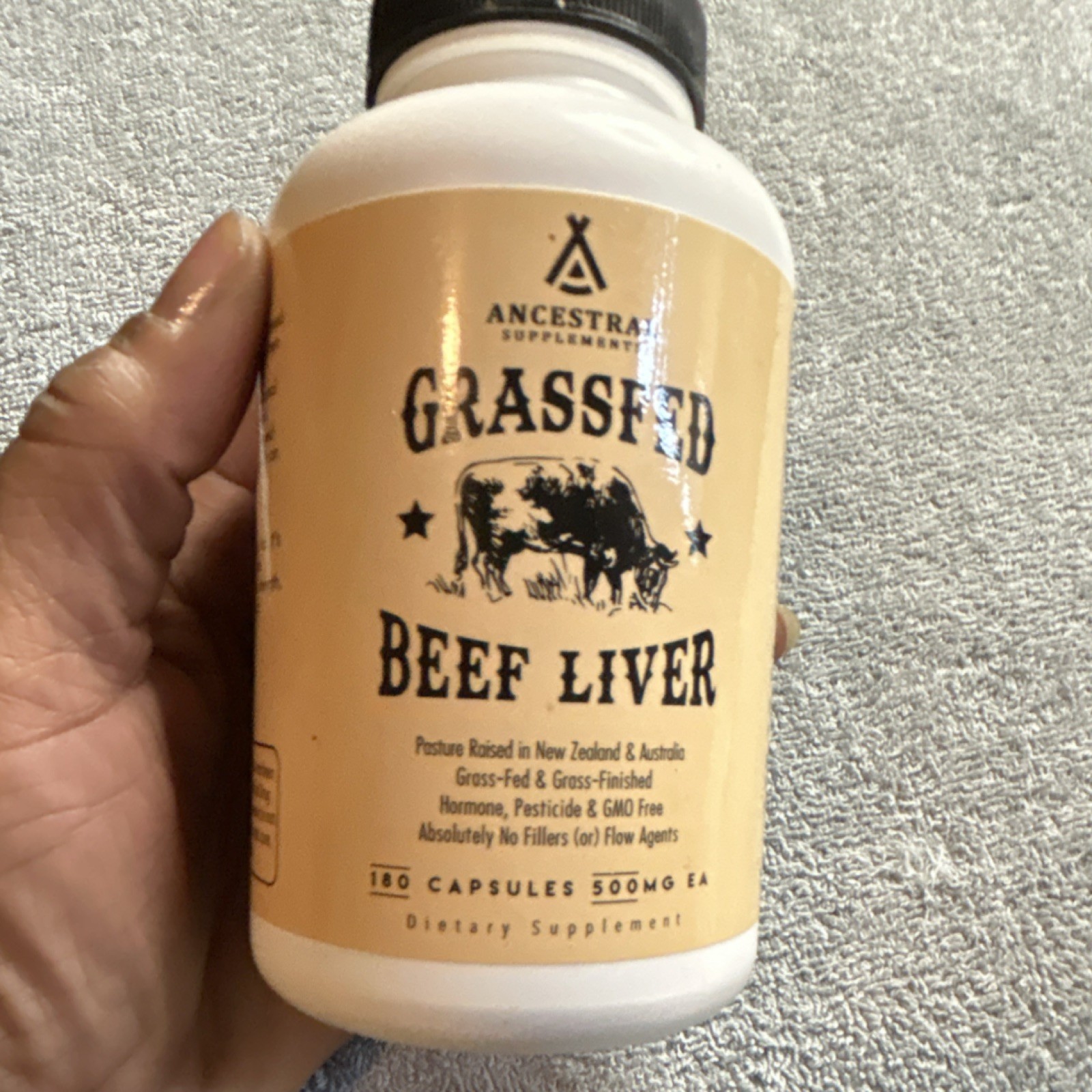 Ancestral Supplements Grassfed Beef Liver Capsules 180ct 500mg Hormone-Free