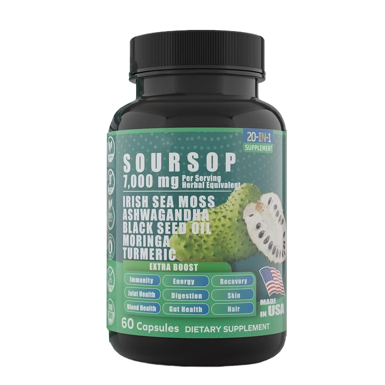 7000mg Capsules Soursop 60 Count | Non-GMO, Gluten Free