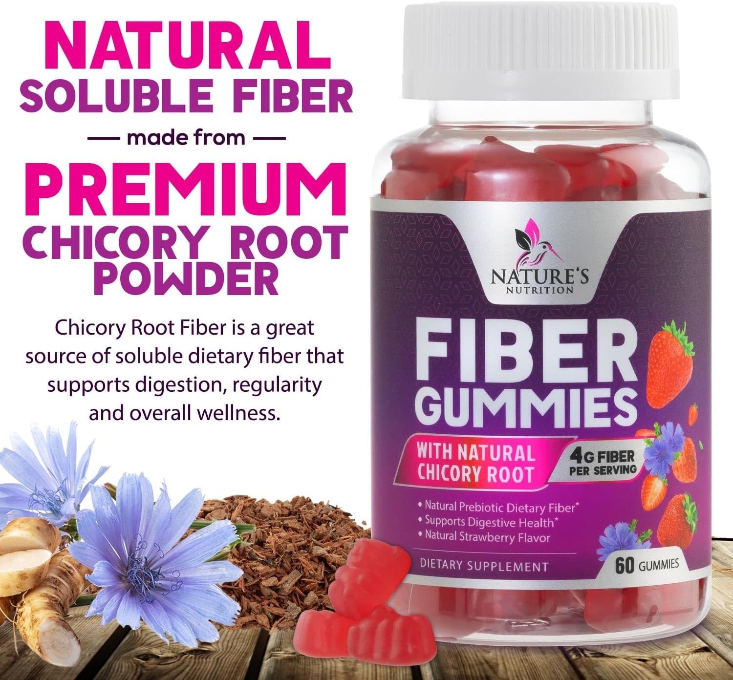 Fiber Gummies 4g – Sugar Free Fiber Gummy Supplement for Adults, Daily Prebiotic