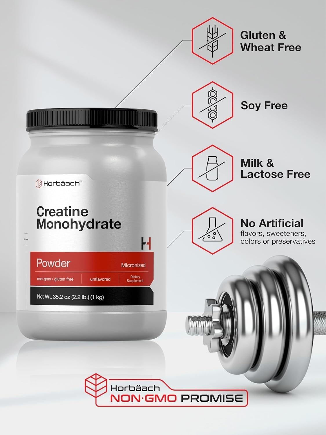 Creatine Monohydrate Powder | 2.2lbs | Purity Tested | Vegetarian | by Horbaach