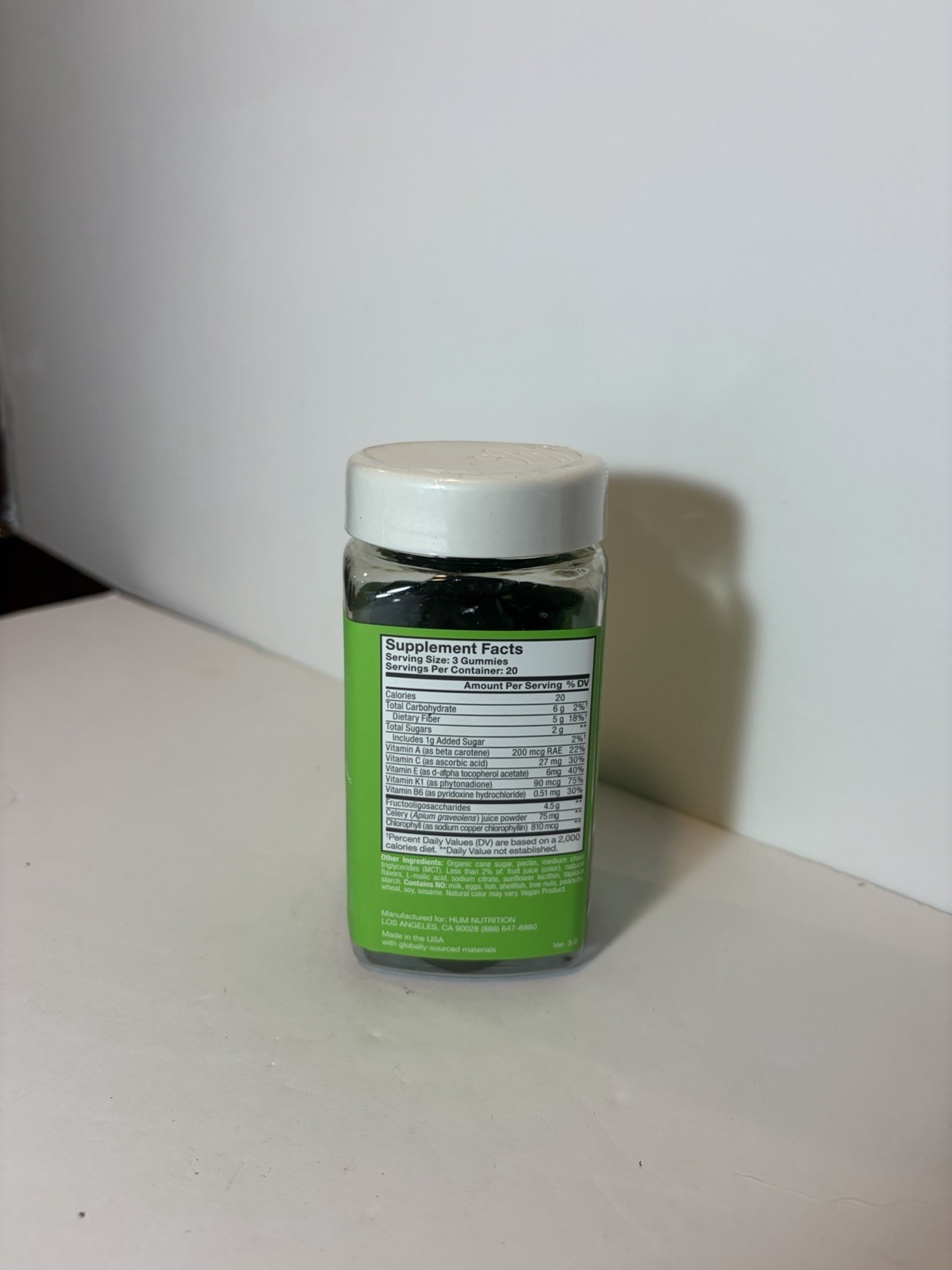 HUM Celery Juice Fiber Gummies Detox & Digestive Support Green Apple Vegan 60