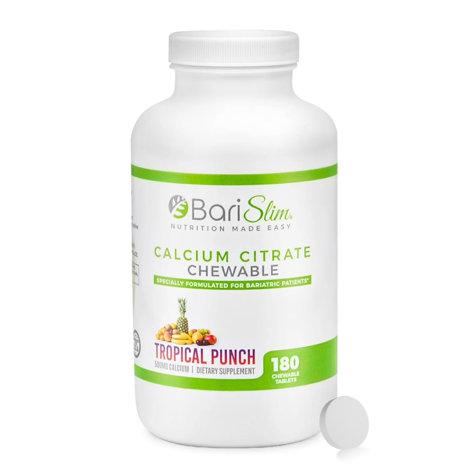 BariSlim Calcium Citrate Chewable Tablet Dietary Supplement, Tropical – 180ct