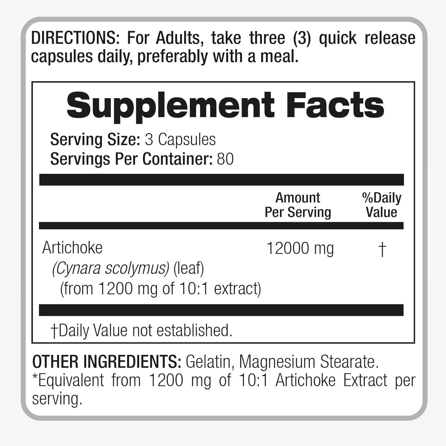 Organic Artichoke 12000mg 240 caps Non-GMO/Gluten Free