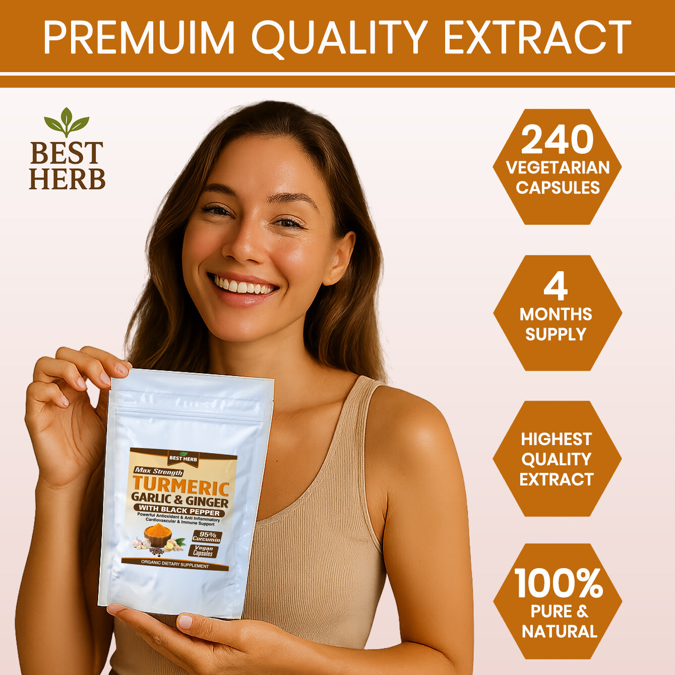 240 PURE TURMERIC GARLIC GINGER BLACK PEPPER EXTRACT 95% CURCUMIN TUMERIC PILLS