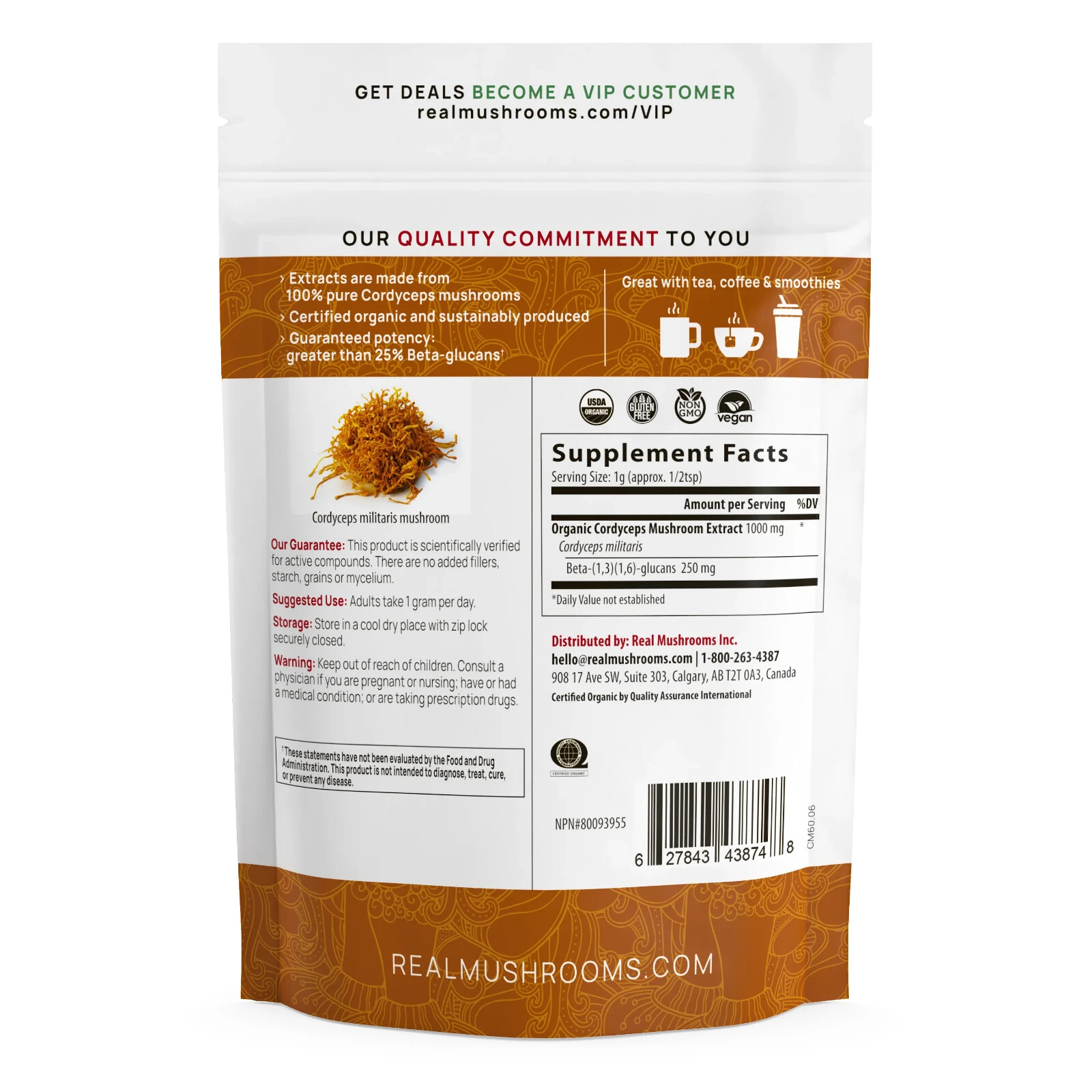 Real Mushrooms Cordyceps for Pets Bulk Powder Organic Extracts Non-GMO 60g NEW
