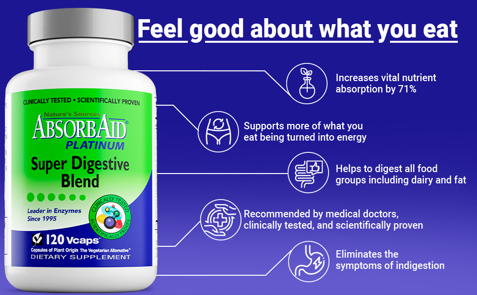 AbsorbAid PLATINUM 120 Digestive Enzyme/Probiotics – Complete Digestive Support!