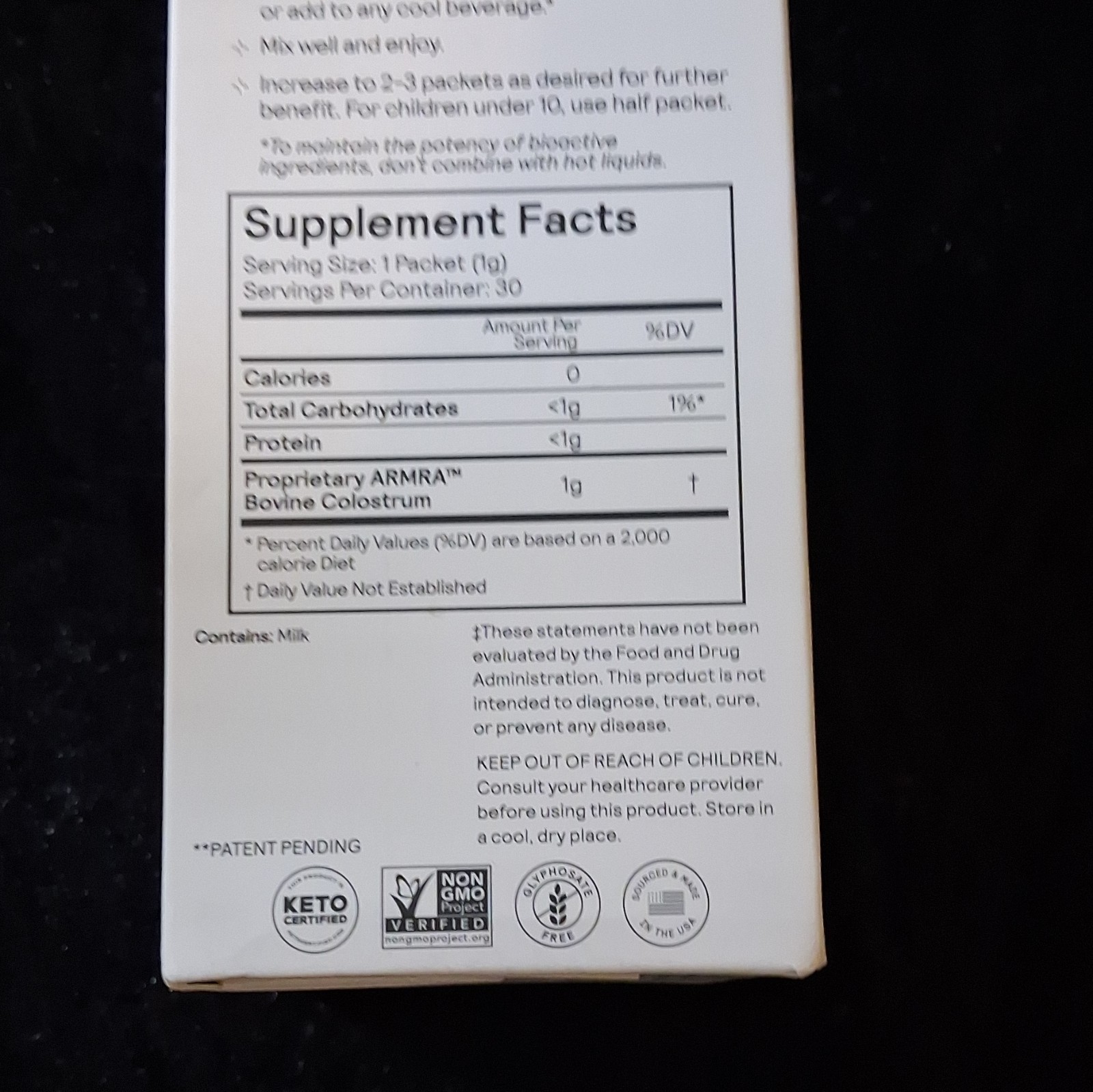 ARMRA Colostrum Immune Revival Powder Unflavored 30 Packets Exp 08/2026