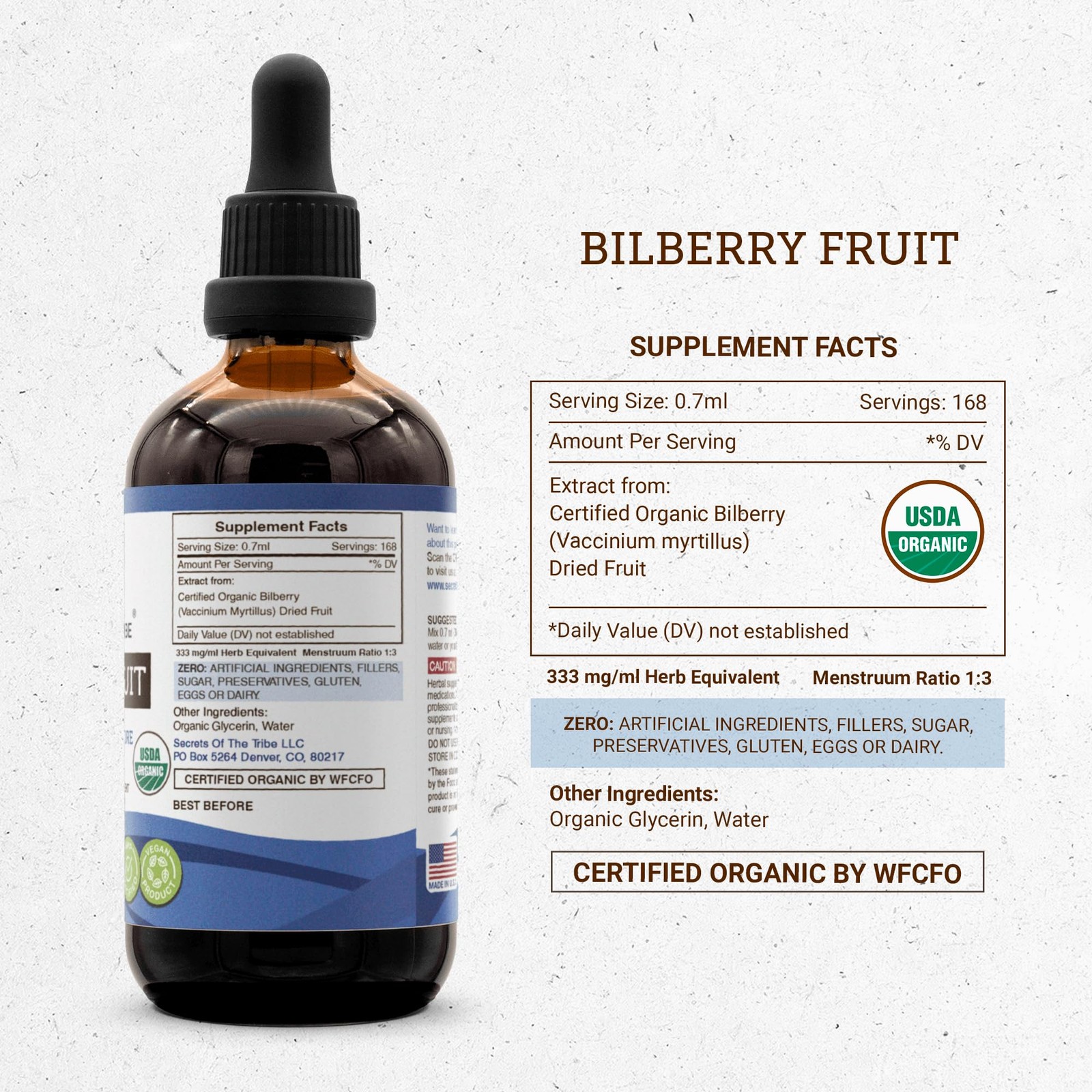 Secrets of the Tribe Bilberry Fruit USDA Organic | AlcoholFree Extract, HighP…