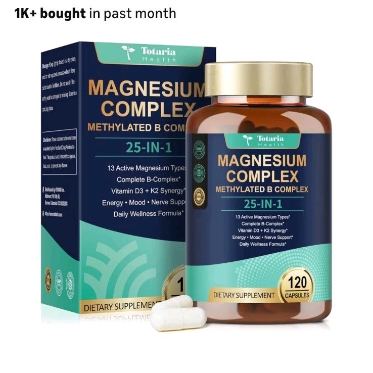 Totaria Health Magnesium Complex Vegan Capsules 120ct Energy Mood Nerve Support