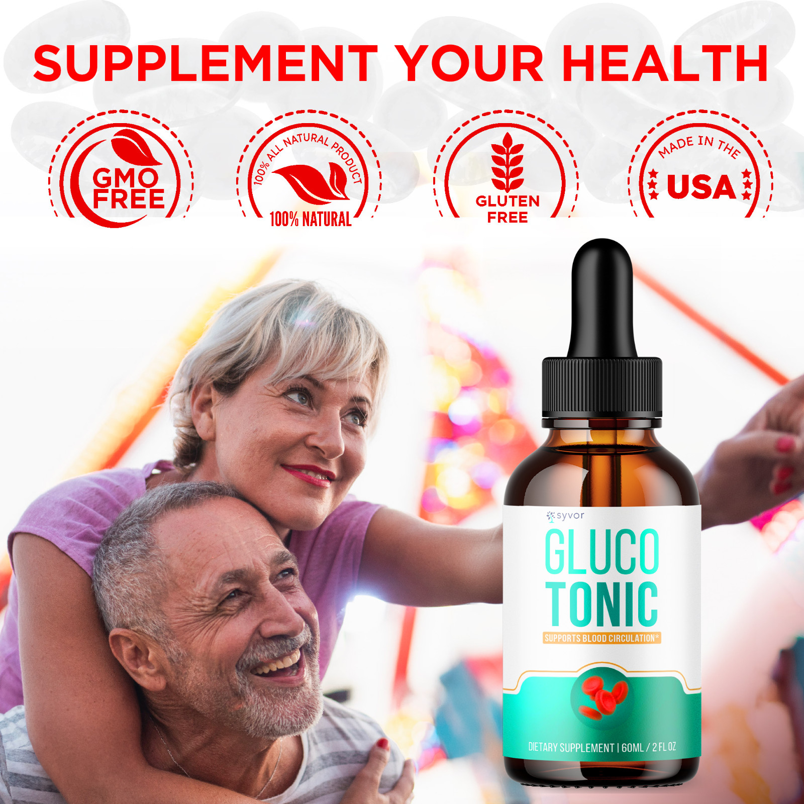 (1 Pack) Gluco Tonic Blood Support Formula Drops Advanced Vitamin Supplement 2ML