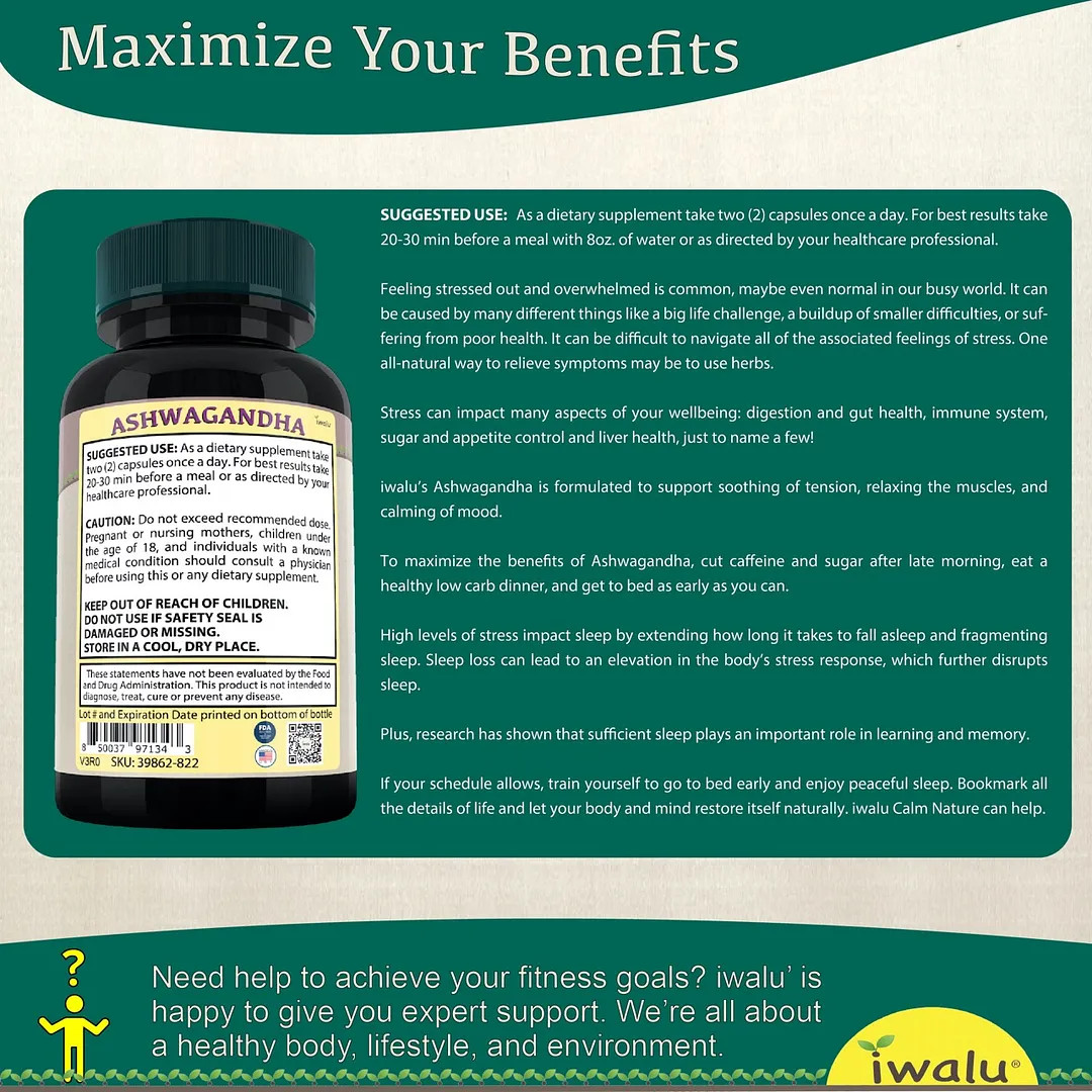 Ashwagandha Root Extract | Best Supplement Capsule Pill Men Women FREE SHIP