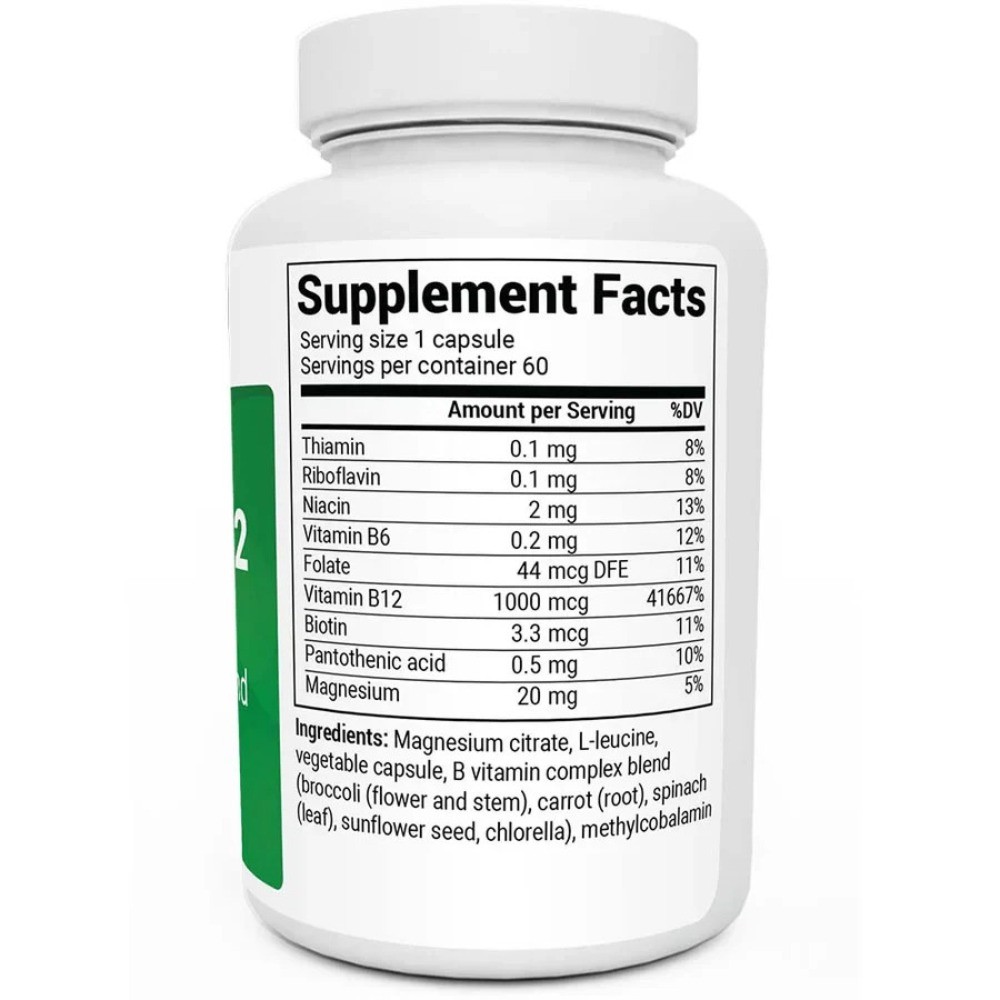 Natural Vitamin B12 – with B complex and Magnesium – 1000 mcg of Methylcobalamin