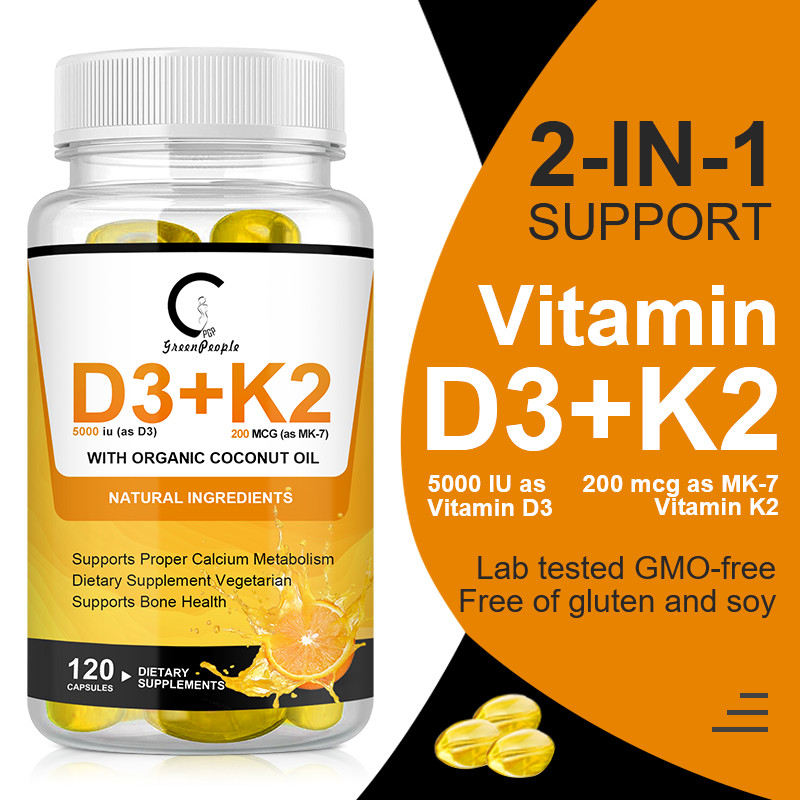 Vitamin D3 5,000 Iu + K2 Mk7 200Mcg – Immune & Bone Support 120~600 Capsules