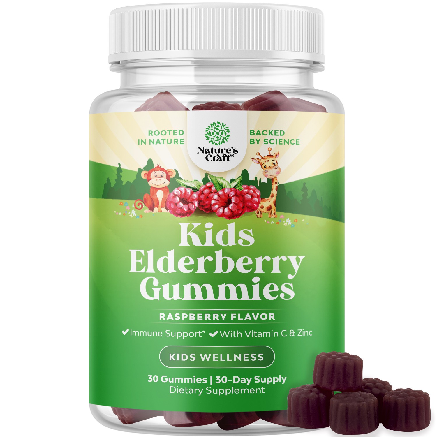 Natures Craft Kids Elderberry Gummies with Zinc and Vitamin C Vegan Non-GMO 30ct
