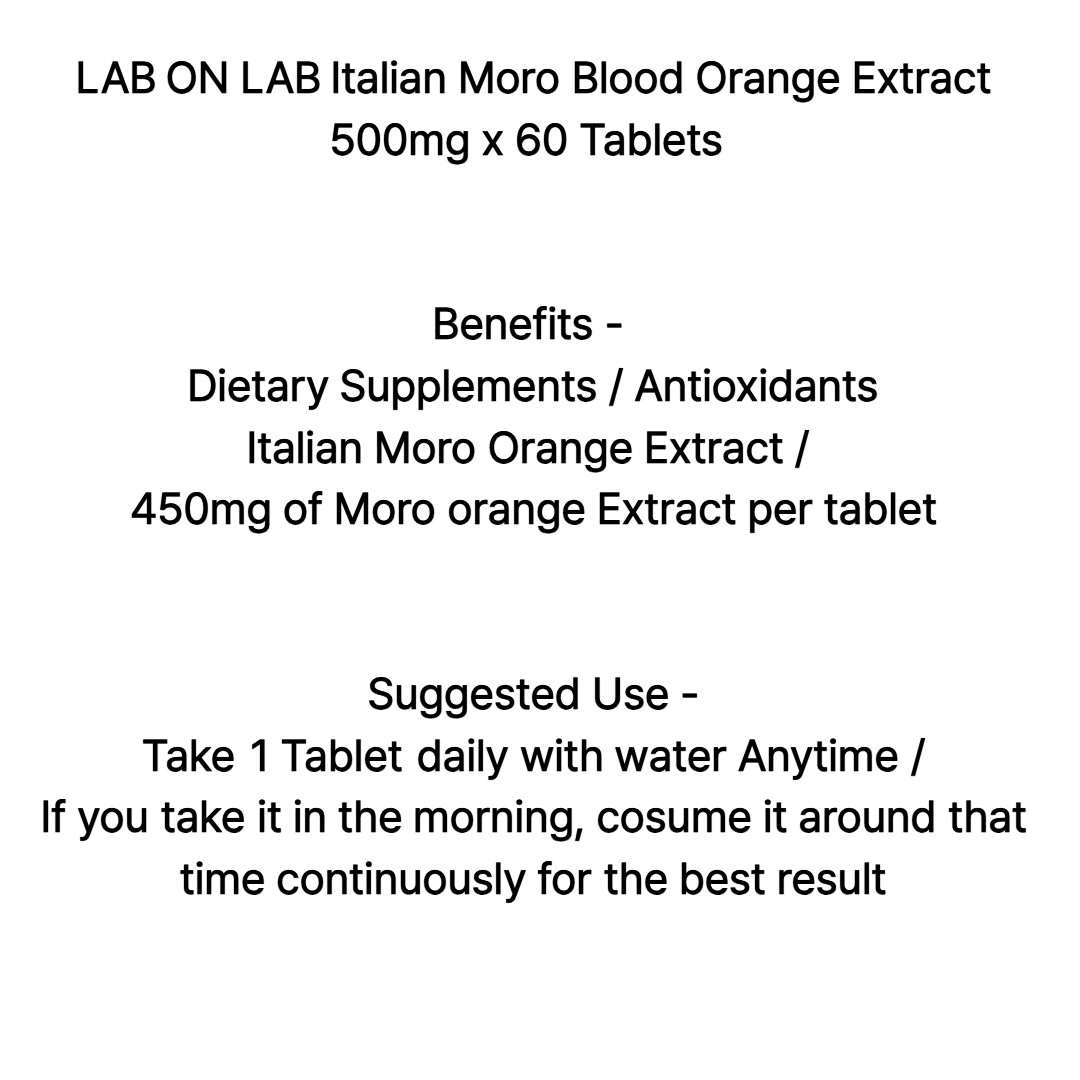 LAB ON LAB Italian Moro Blood Orange Extract 500mg x 60 Tablets / 2 Month Supply