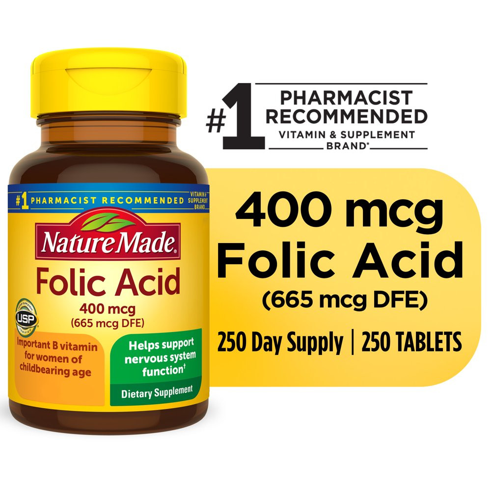 Nature Made Folic Acid 400 Mcg (665 Mcg DFE) Tablets, 250 Count