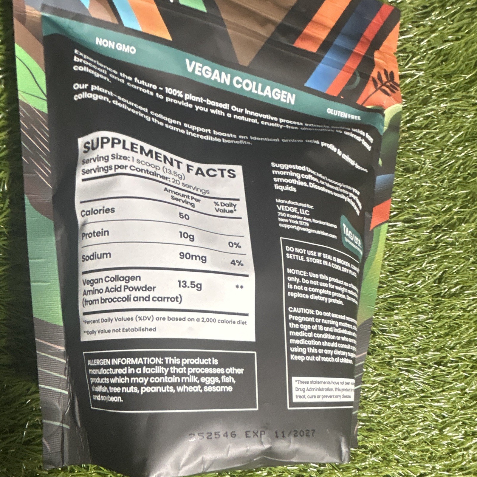 Vedge Vegan Collagen Support Powder 9.52 oz Gluten-Free Non-GMO