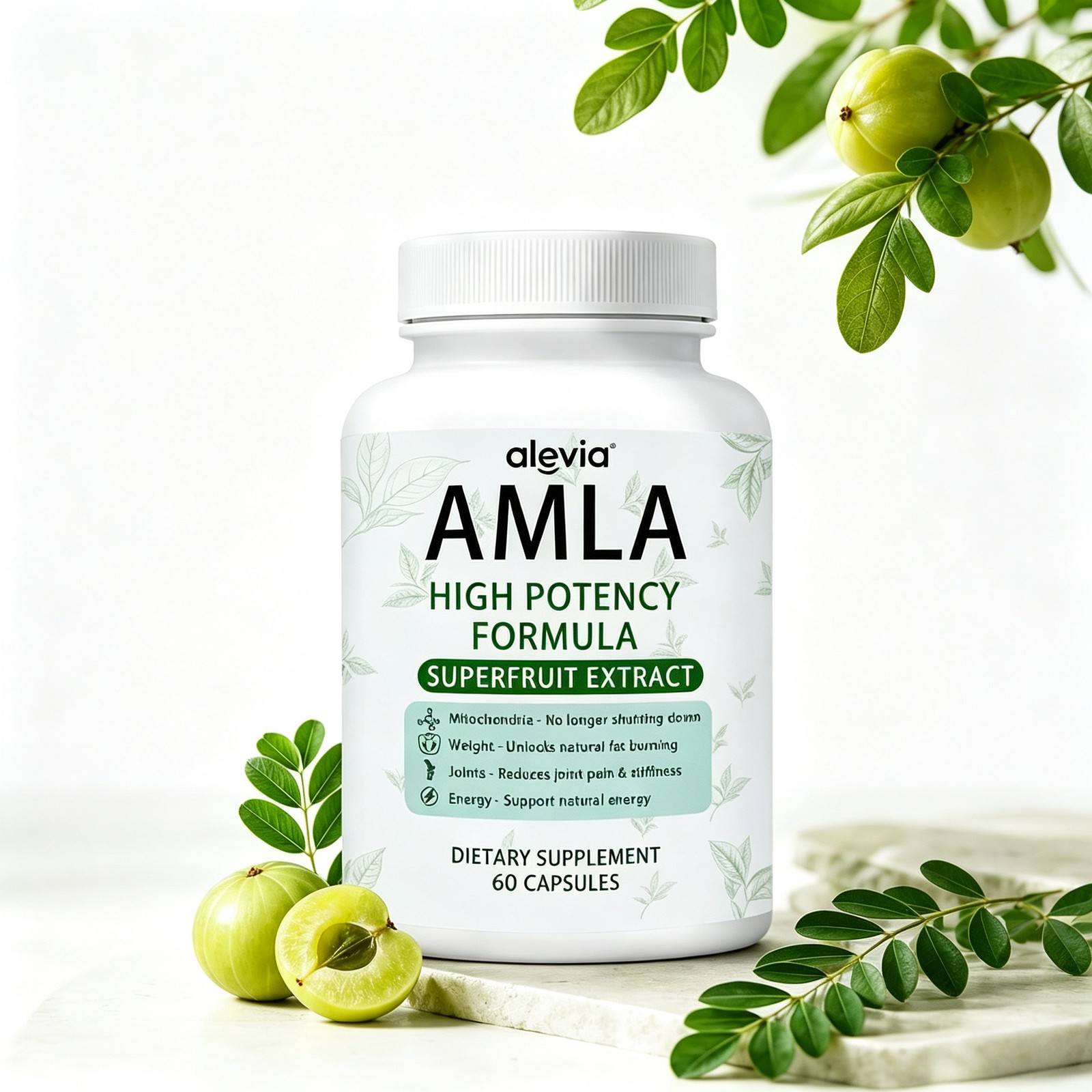 Alevia Organic Amla Capsules 1000mg Indian Gooseberry Antioxidant Supple 60c