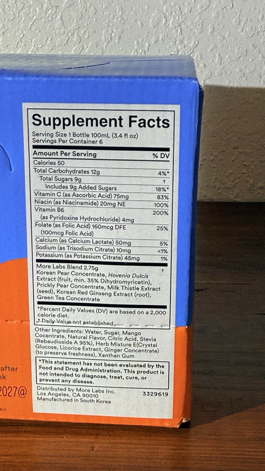 more labs Morning Recovery Hangover Support Natural Orange Mango 6x100mL