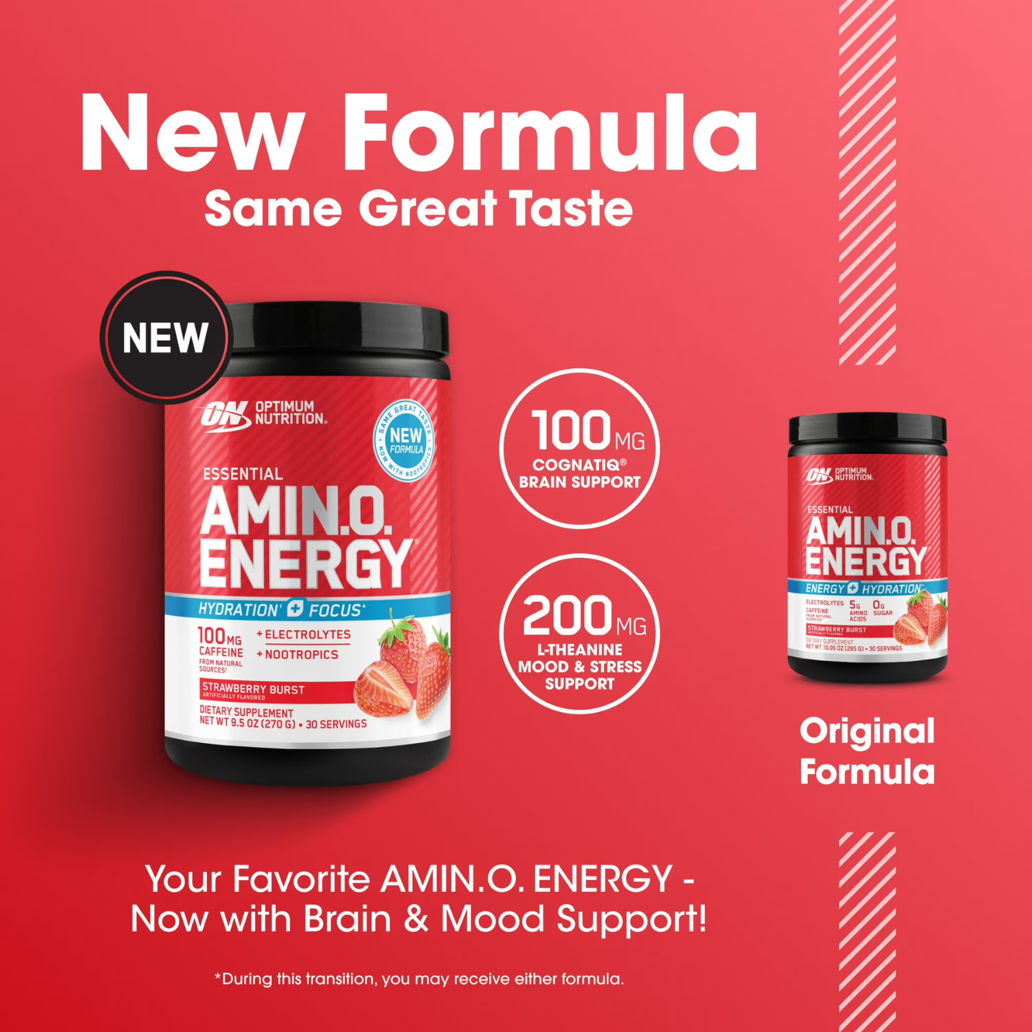 Optimum Nutrition Amino Energy + Electrolytes Strawberry Burst 30 Servings