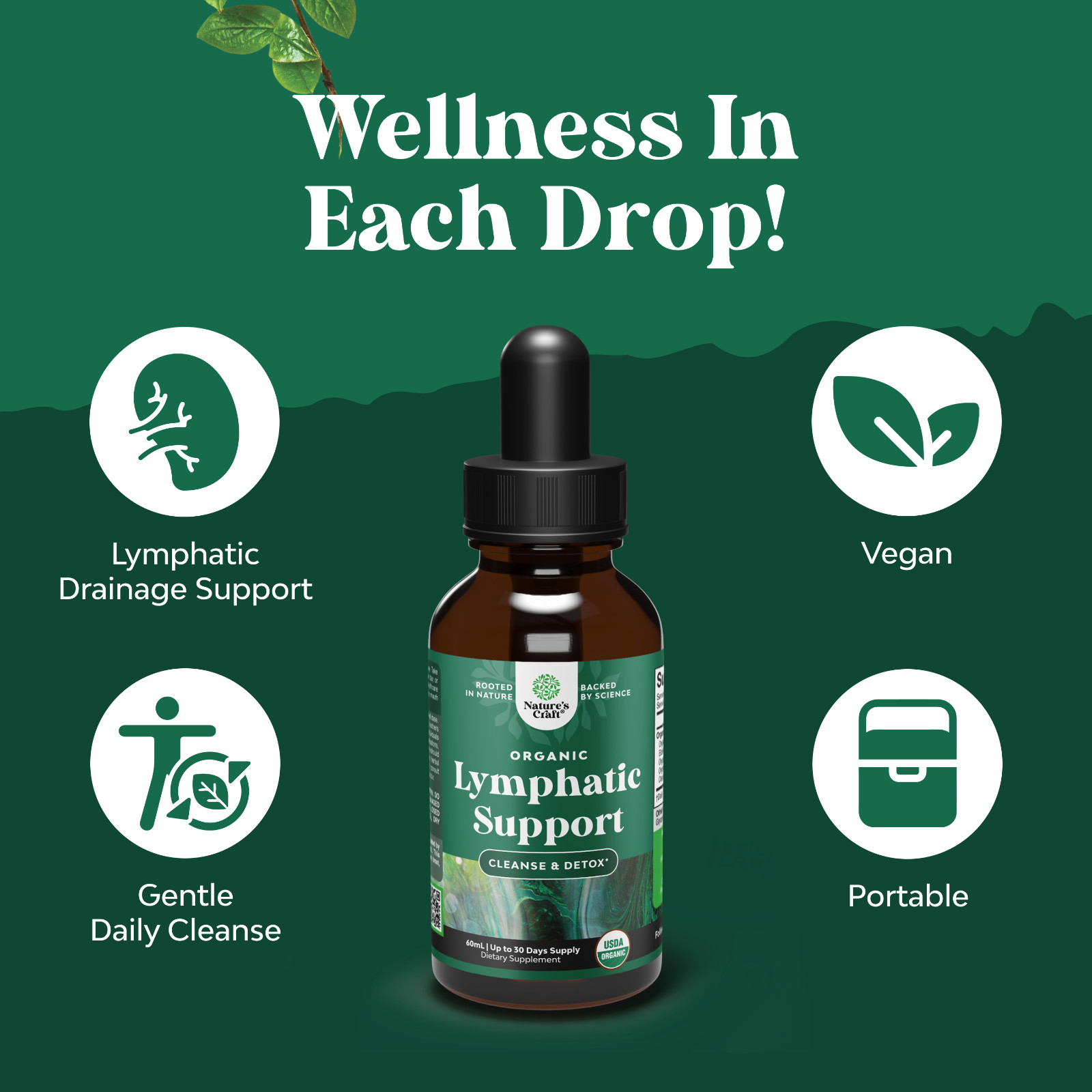 Certified Organic Lymphatic Drainage Drops – Herbal Lymphatic Cleanse 60mL